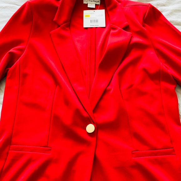 Vivid red stretch/ fitted 3/4 sleeve blazer - Picture 3 of 4